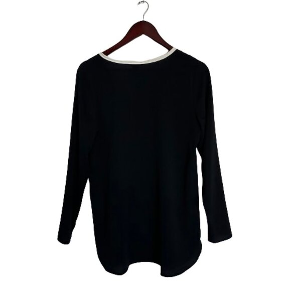 Ann Taylor Women's Small Black & White Long Sleeves Pullover V-neck Blouse Top - Picture 9 of 15